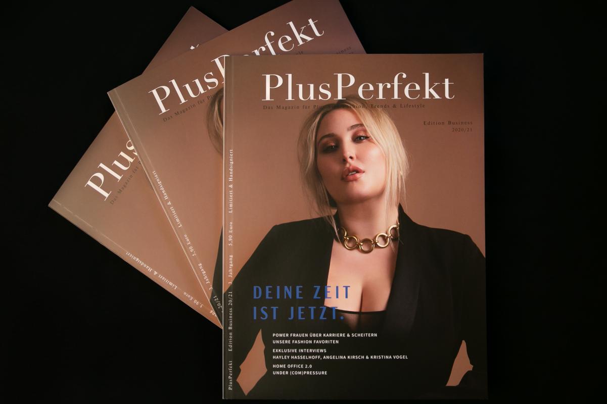 Neu: PlusPerfekt Edition Business erstmals auch in Print 1 Hayley Hasselhoff, Covergirl der PlusPerfekt Edition Business