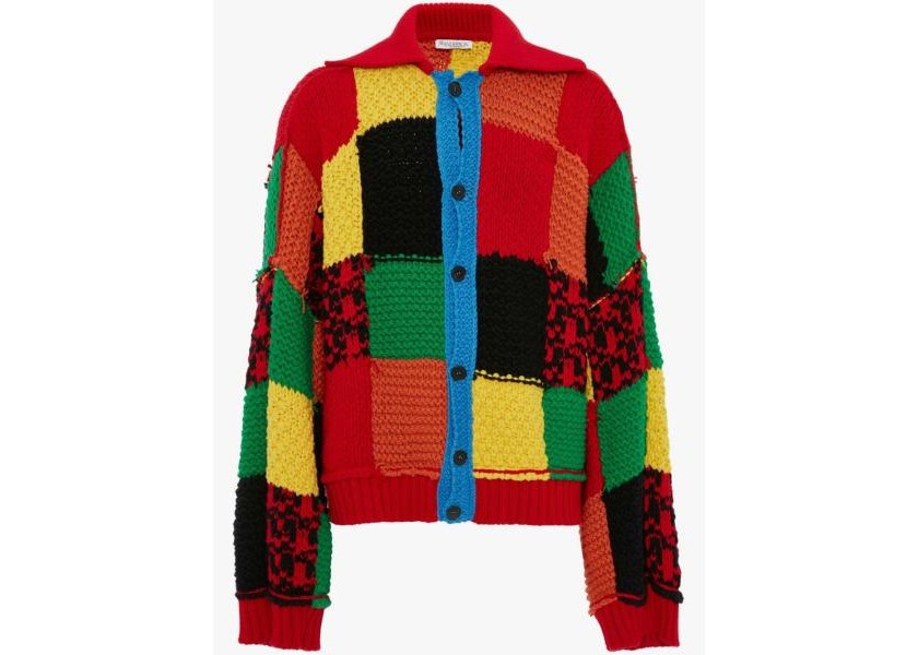 Wie Harry Styles mit seinen Styles die Fashion-Styles der GenZ beeinflusst 1 JW Anderson Colourblock Patchwork Cardigan | Credit: Lyst.de